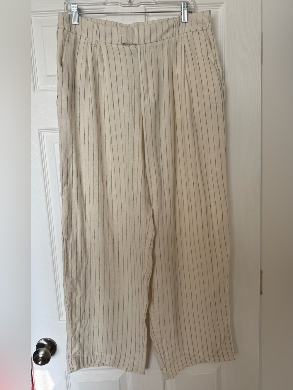 NWT Cream Pinstripe Linen-Blend Pants